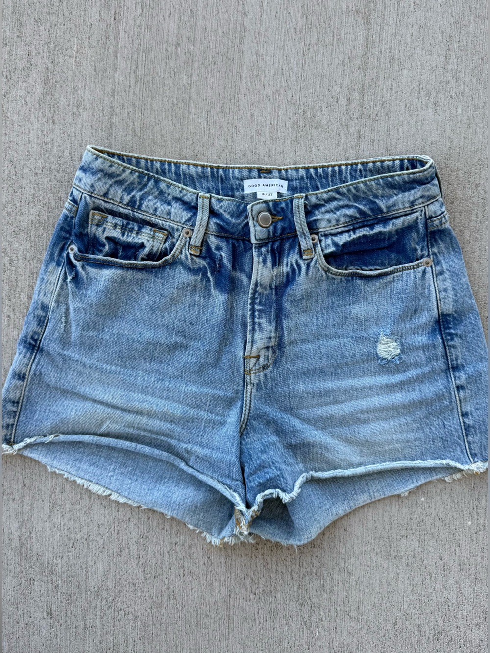 Good American Good Waist Raw Hem Denim Shorts Size 27 / 4
